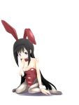  1girl akemi_homura animal_ears black_hair bowtie bunny_ears bunnysuit detached_collar long_hair mahou_shoujo_madoka_magica mizushima_(p201112) pantyhose purple_eyes rabbit_ears sitting violet_eyes wariza wrist_cuffs 