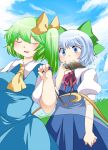  aenobas ascot blue_eyes blue_hair bow cirno closed_eyes collar daiyousei eyes_closed fairy_wings green_hair hair_bow hammer_(sunset_beach) ice ice_wings leash multiple_girls open_mouth puffy_sleeves short_hair short_sleeves side_ponytail touhou wings yuri 