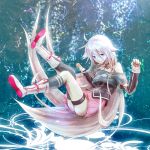  ahoge bare_shoulders blue_eyes boots braid choker highres ia_(vocaloid) long_hair looking_at_viewer off_shoulder s.h.v silver_hair single_thighhigh solo thigh-highs thigh_strap thighhighs twin_braids underwater vocaloid 