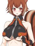  animal_ears bare_shoulders blazblue blush breasts brown_hair fingerless_gloves gloves inu1tou makoto_nanaya red_eyes short_hair simple_background solo squirrel_ears squirrel_tail tail under_boob underboob white_background 