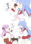  2girls :3 ahoge artist_request blush fang hiiragi_kagami izumi_konata kusakabe_misao lucky_star minegishi_ayano multiple_girls poorly_drawn translation_request yuri 