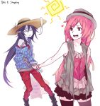  adventure_time bag casual curryuku english hat heart long_hair marceline multiple_girls pink_eyes pink_hair princess_bubblegum purple_hair shaded_face shopping shopping_bag smile sun thigh-highs thighhighs wrist_grab zettai_ryouiki 