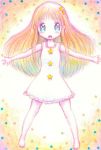  barefoot blonde_hair blue_eyes blush colored_pencil_(medium) dress leica long_hair open_mouth original powara-chan solo star traditional_media 