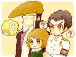  3boys ? armband black_hair brown_eyes brown_hair dangan_ronpa fujisaki_chihiro green_eyes hamster ishimaru_kiyotaka long_hair medal momiji_(lucario) multiple_boys oowada_mondo rabbit red_eyes short_hair trap uniform 