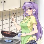  chopsticks clannad cooking frying_pan fujibayashi_kyou highres long_hair purple_eyes purple_hair rabinidaddo violet_eyes 