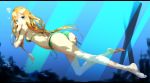  ass barefoot bikini blonde_hair blue_eyes bubble feet freediving letterboxed long_hair looking_at_viewer original side-tie_bikini solano soles solo swimming swimsuit underwater water 