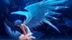 angel barefoot blue blue_hair carnelian dress glass original possible_duplicate red_eyes short_hair wings 