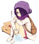  aki_(mare_desiderii) backpack bag bow box frown hair_over_one_eye hat jacket kami_nomi_zo_shiru_sekai kurakawa_akari leg_hug pleated_skirt purple_eyes purple_hair scarf short_hair sitting skirt smiley_face socks solo spirit violet_eyes 