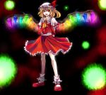  ascot blonde_hair crystal flandre_scarlet hat hat_ribbon highres open_mouth puffy_sleeves red_eyes ribbon short_sleeves side_ponytail solo standing touhou wings 