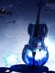  barefoot blue_hair butterfly cello instrument musical_note original red_eyes surreal underwater violin water yuukichi 
