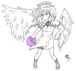  1girl angel angel_wings animated animated_gif cat cat_planet chibi dress halo monochrome rainbow spot_color wings 