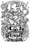  animal_ears belt bunny bunny_ears card chain chains crown dice ear_piercing english flower looking_at_viewer monochrome no_humans original piercing playing_card project.c.k. rabbit rabbit_ears sketch skull solo sword weapon white_background 