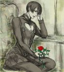  1boy black_eyes chair flower giorno_giovanna jojo_no_kimyou_na_bouken rose sitting solo spot_color uraku yellow_eyes 