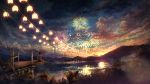  absurdres cloud clouds fireworks highres ixaga landscape mountain night night_sky original scenery scenic short_hair sky solo star tree 