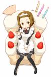  :p alternate_costume apron black_legwear blush brown_eyes brown_hair cake candle chair enmaided food food_on_face fork fruit in_food k-on! looking_at_viewer maid maid_headdress mary_janes nagian pantyhose shoes short_hair simple_background sitting solo strawberry tainaka_ritsu tongue white_background 