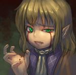  blonde_hair blood bloody_tears clenched_teeth green_eyes mizuhashi_parsee pointy_ears short_hair solo touhou zhengyifan7 