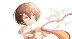  absurdres brown_hair glasses hair_ornament hairpin highres minamito original outstretched_arms over-rim_glasses pink_eyes school_uniform semi-rimless_glasses serafuku under-rim_glasses watch white 