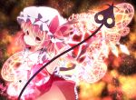  ascot blonde_hair bow flandre_scarlet hat hat_bow laevatein magic_circle puffy_sleeves red_eyes short_hair short_sleeves side_ponytail solo star touhou weapon 