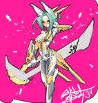  animal_ears bodysuit breasts erect_nipples eu03 fox_ears goggles green_hair huge_weapon large_breasts original skin_tight solo weapon 