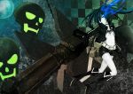  aore bikini_top black_hair black_rock_shooter blue_eyes gun kuroi_mato long_hair scar shorts skull stars weapon 