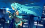  aqua_eyes aqua_hair baisi_shaonian bare_shoulders butterfly cellphone detached_sleeves haraguroi_you hatsune_miku headphones long_hair necktie phone side skirt solo thigh-highs thighhighs twintails very_long_hair vocaloid 