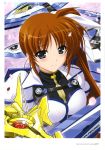  absurdres blue_eyes brown_hair higa_yukari highres lyrical_nanoha mahou_senki_lyrical_nanoha_force mahou_shoujo_lyrical_nanoha raising_heart side_ponytail solo strike_cannon takamachi_nanoha 