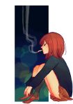  closed_eyes eyes_closed flcl highres kaymurph red_hair redhead samejima_mamimi school_uniform short_hair smoking solo 