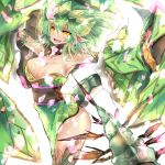  breasts capcom character_request cleavage green_hair highres monster_hunter outstretched_arms personification pointy_ears rathian short_hair solo tail umitsuki yellow_eyes 