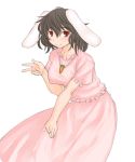  adult animal_ears black_hair blush breasts bunny_ears bunny_tail carrot dress inaba_tewi jewelry kasuga_yukihito large_breasts necklace panties rabbit_ears red_eyes see-through short_hair smile solo tail touhou underwear v white_panties 