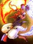  breasts dark_skin fire high_heels ice ocarina_of_time pointy_ears red_eyes red_hair redhead shoes silver_hair the_legend_of_zelda twinrova twintails wand wink 