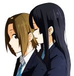  2girls akiyama_mio black_hair brown_eyes brown_hair closed_eyes eyes_closed k-on! long_hair multiple_girls school_uniform short_hair tainaka_ritsu zasshu_tamashii 