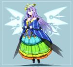  bare_shoulders blue_eyes braid breasts cleavage collarbone erubo gradient_hair hair_ornament hairpin halo long_hair multicolored_hair original side_braid single_braid sleeveless solo very_long_hair wings 