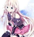  bare_shoulders blue_eyes braid choker ia_(vocaloid) kouko long_hair looking_at_viewer off_shoulder pink_hair single_thighhigh skirt solo thigh-highs thigh_strap thighhighs twin_braids twintails very_long_hair vocaloid 