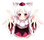  animal_ears blush detached_sleeves hat highres inubashiri_momiji looking_at_viewer open_mouth outstretched_arms red_eyes shirt short_hair silver_hair skirt solo tokin_hat touhou wide_sleeves wolf_ears yuika_(yurika712) yurichi 