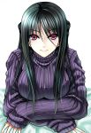  breasts large_breasts mugenshiki original red_eyes ribbed_sweater solo sweater 