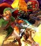  blonde_hair blue_eyes brown_hair cape dark_skin domodesu earrings ganondorf gloves helmet imp jewelry link midna nintendo pointy_ears princess_zelda red_eyes red_hair redhead sword the_legend_of_zelda tiara twilight_princess weapon 