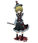  2215 blonde_hair blood crescent empty_eyes hat long_sleeves lunasa_prismriver open_mouth short_hair solo standing touhou white_background yandere yellow_eyes 