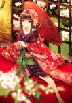  flower hair_flower hair_ornament japanese_clothes kimono oriental_umbrella original ragi_(pluie) red_eyes umbrella 