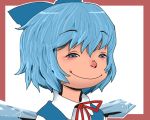  blue_eyes blue_hair bow cirno hair_bow ice ice_wings onikobe_rin short_hair smile solo touhou wings 