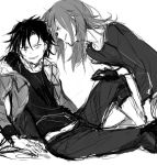  2boys bangs belly gloves gold_(pokemon) long_hair lying male monochrome muku0615 multiple_boys navel pokemon pokemon_(game) pokemon_gsc pokemon_special silver_(pokemon) sitting sketch smile sweatdrop yaoi 