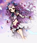  1girl bike_shorts light_smile long_hair midriff milky_rose mimino_kurumi nakagawa_besu navel petals pink_eyes purple_hair solo yes!_precure_5_gogo! 