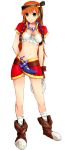  absurdres chrono_cross cosplay crop_top green_eyes hairband highres himasen jewelry kid_(chrono_cross) kid_(chrono_cross)_(cosplay) leena long_hair looking_at_viewer midriff navel necklace orange_hair skirt smile solo vest 