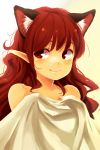  alternate_hairstyle animal_ears bare_shoulders cat_ears extra_ears face hair_down highres kaenbyou_rin long_hair nude pointy_ears red_eyes red_hair redhead smile solo touhou yudepii 