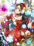 :d apple basket black_hair blue_eyes bunny copyright_notice crystal dress flower food fruit hairband hand_on_own_chest holding jewelry long_hair necklace open_mouth rabbit sitting smile snow_white_(grimm) snow_white_and_the_seven_dwarfs solo tenkuu_no_crystalia tob tree watermark 