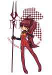  1girl blush color_connection cosplay lance_of_longinus leaf lirix long_hair mahou_shoujo_madoka_magica neon_genesis_evangelion nerv pixiv_thumbnail plugsuit polearm ponytail red_eyes red_hair redhead sakura_kyouko solo soryu_asuka_langley soryu_asuka_langley_(cosplay) souryuu_asuka_langley souryuu_asuka_langley_(cosplay) spear very_long_hair weapon weapon_connection white_background 