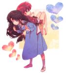  apple-boy back-to-back bare_legs barefoot blue_eyes braid brown_hair carrying chinese_clothes dress feet full_body genderswap green_eyes long_hair low-tied_long_hair multiple_girls no_pants ranma-chan ranma_1/2 red_hair redhead saotome_ranma school_uniform shoes short_hair smile socks soles tendou_akane 