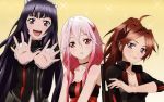  brown_eyes brown_hair choker cleavage guilty_crown long_hair pink_hair ponytail red_eyes scan shinomiya_ayase tsugumi yuzuriha_inori 