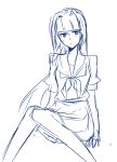  ascot hirose_sumire monochrome saki school_uniform short_sleeves sitting sketch skirt yashu 