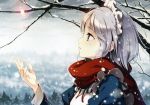  absurdres blue_eyes highres izayoi_sakuya ke-ta maid maid_headdress petals profile scan scarf side silver_hair snow snowing solo touhou 
