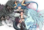  asymmetrical_wings bare_shoulders black_legwear blue_eyes blue_hair breasts center_opening choker dizzy guilty_gear hair_ribbon long_hair navel necro pureji_oshou red_eyes ribbon skull tail thigh-highs thighhighs twintails under_boob underboob undine wings 